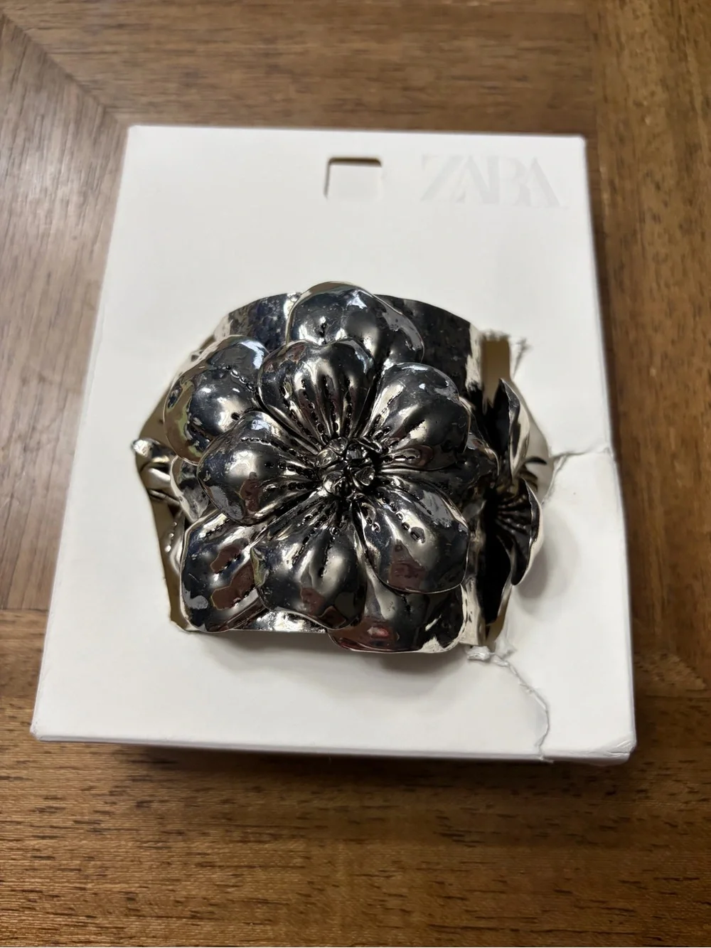 Zara Floral Metal Cuff Bracelet - Silver